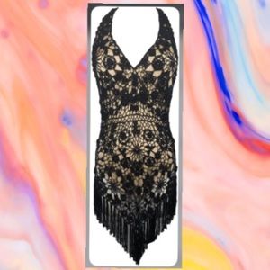 Nude Illusion Black Crocheted Halter Dress